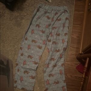 Lands' End Kids Light Blue Pajama Bottoms with Bear and Tree Print